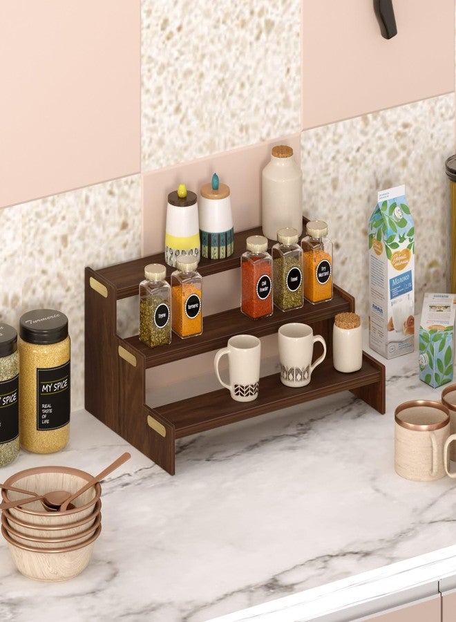 BLUEWUD Dolvin Ladder Style Engineering Wood Spice Masala Rack Shelf Stand Organizer/Spice Bottle Display Rack & Cup Stand for Home & Kitchen, DIY (Do it Yourself), (Brown Maple, 36 X 24 X 15 Cm) - Image 1